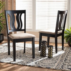 2pc Fenton Fabric & Wood Dining Chairs Set Brown - Baxton Studio: Elegant Symmetrical Design, Polyester Upholstery - 1 of 4