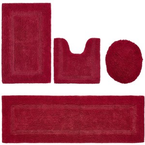 Lux Premium 100% Cotton Tufted Solid Reversible 4 Piece Bath Rug Set – Ultra-Soft, Water-Absorbent, Durable, Machine Washable Bathroom Rug - 1 of 4