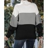 Womens Winter Fall Solid Balloon Long Sleeve Turtleneck High Neck Sweaters Pullover Outerwear Color Block Casual Shirt Top Black XL - 4 of 4