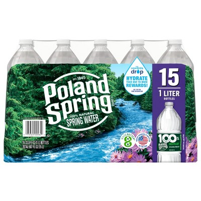 Poland Spring Maine Spring Water - 15 Pack/1L, Plastic Bottles