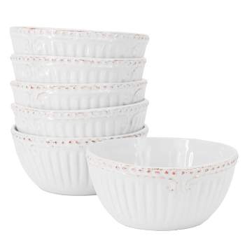 Gibson Modern Southern Home 6 Piece 6 Inch Stoneware Embossed Cereal Bowl Set in White
