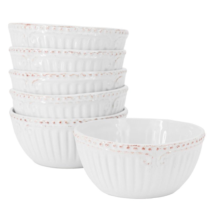 Gibson Modern Southern Home 6 Piece 6 Inch Stoneware Embossed Cereal Bowl Set in White, 1 of 6