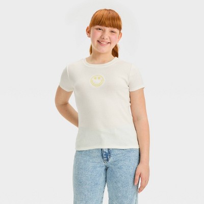 Girls' Short Sleeve Embroidered Baby T-Shirt - art class™ White S