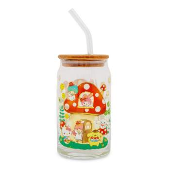 Silver Buffalo Sanrio Hello Kitty and Friends Mushroom Glass Tumbler With Bamboo Lid and Straw