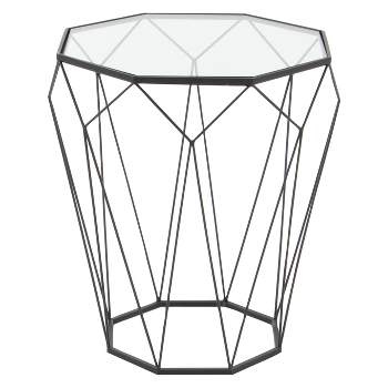 Metal and Glass Octagonal Side Table Dark Gray - Olivia & May
