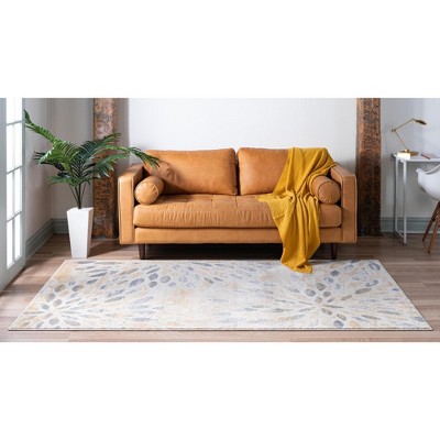 Yellow and Gray Rectangular Synthetic Easy Care Area Rug