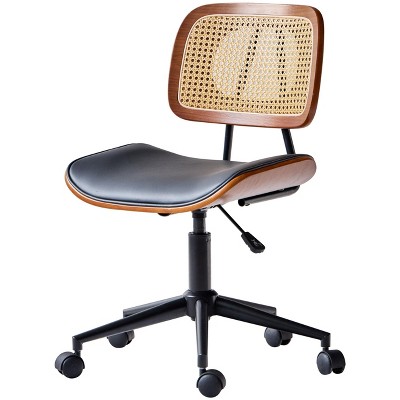 Nordlys Cane and Black Faux Leather Adjustable Office Chair Modern Design Style Upholstery Bedroom