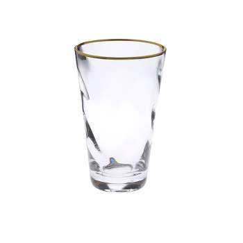 Classic Touch Set of 6 Pebble Glass Glass Water Tumblers with Gold Rim
