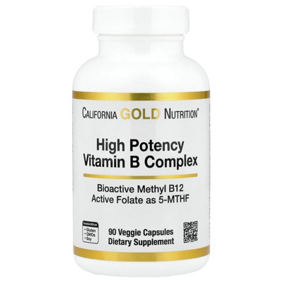 California Gold Nutrition High Potency Vitamin B Complex with Thiamin HCI, Niacin, Pantothenic Acid and Inositol, 90 Veggie Capsules