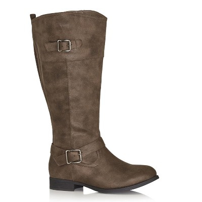 Bottes D'équitation Femme Genou Talon Bloc - Tige Large, Fermeture éclair Latérale, Style Chic