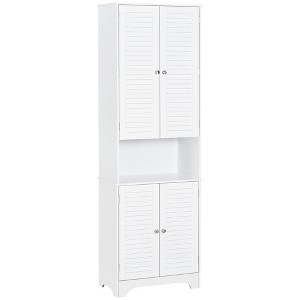 HOMCOM Tall Narrow Bathroom Storage Cabinet with Doors and Shelf Adjustability, Freestanding Bathroom Linen Cabinet, Bathroom Floor Cabinet - 1 of 4
