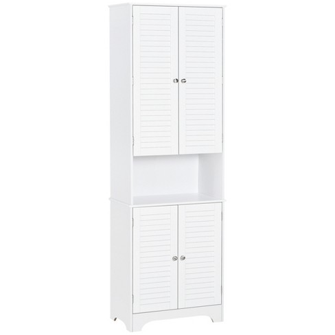HOMCOM Tall Narrow Bathroom Storage Cabinet with Doors and Shelf  Adjustability, Freestanding Bathroom Linen Cabinet, Bathroom Floor Cabinet,  White