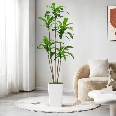 Artificial Dracaena Tree, Faux Dracaena Tree with Tall White Planter, Ideal for Home Decor and Housewarming Gift
