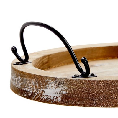 Rustic Oval Wooden Serving Tray with Black Handles
