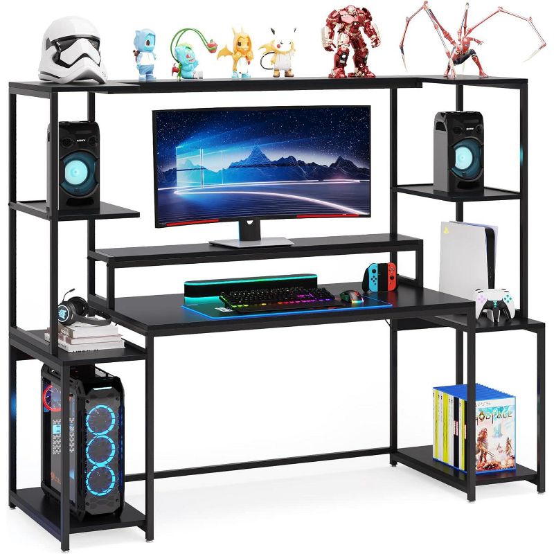 Tribesigns 70 -inch Computer Desk with Hutch and Shelf, Modern Large Gaming Desk with Monitor Stand, Gamer Table Workstation for Home Office, 1 of 9