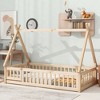 CAVINAS Kids Toddler Bed with Guardrails,Floor Bed with Tent-shaped Design,Twin/Full Size Montessori Bed for Bedroom,White/Brown/Gray/Off-White - 2 of 4