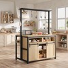 Coolmee 42 Inch Mobile Kitchen Island with Storage - Multi-Functional Rolling Cart with 2 Sliding Barn Doors, 4 Open Shelves & 9 Hooks - 2 of 4