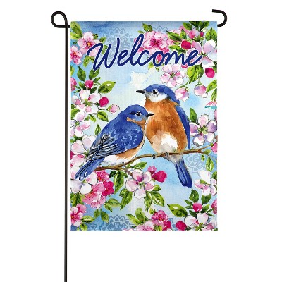 Evergreen Flag Bluebirds and Blossoms Garden Suede Flag