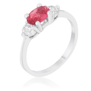 Slickblue Timeless Miranna 1.2ct Fuchsia CZ Classic Oval Engagement Ring - Rhodium-Plated Jewelry - 1 of 3