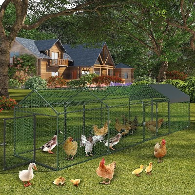 Acekool Large Metal Chicken Coop , Walk-In Chicken Run with Cover , Lockable Doors