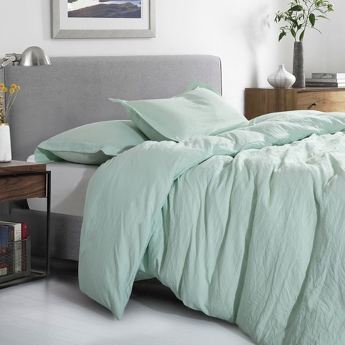 Prewashed Vintage Linen Style Crinkle 3-piece Duvet Set - King, Mint ...