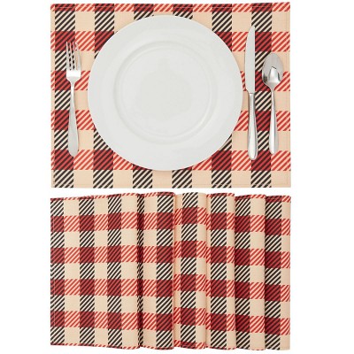 Farmlyn Creek Buffalo Check Placemats Set of 6 for Dining Table, 12.75x16.75 in, Ivory and Red