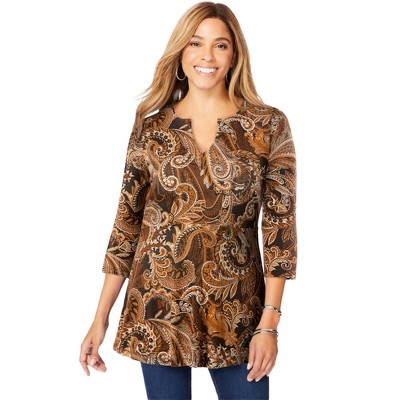 Jessica London Women's Plus Size Stretch Knit Henley Notch Babydoll Tunic