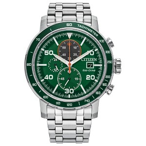 Citizen Men's Eco-Drive Sport Casual Brycen Watch, Silver-Tone Stainless Steel Bracelet, Green Dial, Chronograph, 12/24 Hour Time, Date - 1 of 4