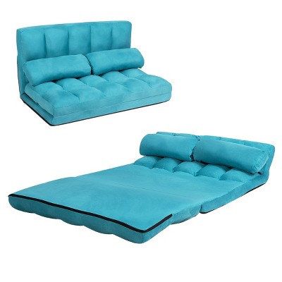 Tangkula Adjustable Floor Sofa Foldable Lazy Sofa Bed with 2 Pillows Blue