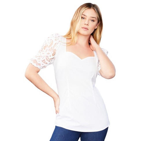 White puff sleeve sales blouse plus size