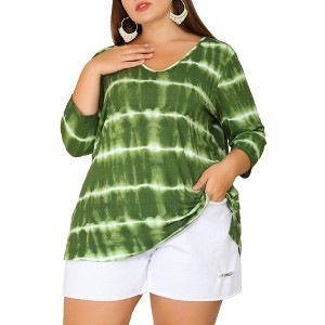 Agnes Orinda Women's Plus Size Tie Dye 3/4 Sleeve Side Slit V Neck Trendy Spring Tops - 1 of 4