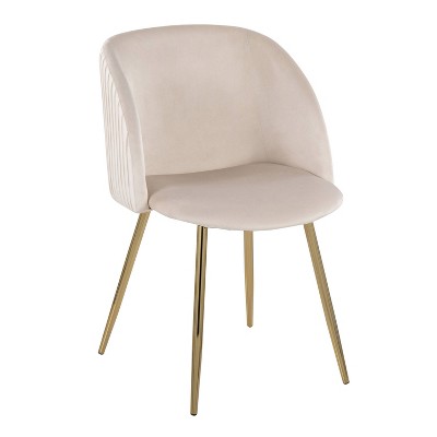 Set of 2 White Velvet Upholstered Dining Chairs with Metal Legs
