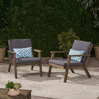 FIONECA 2-Piece Outdoor Acacia Wood Club Chairs with Dark Grey Cushions ¨C Teak Finish