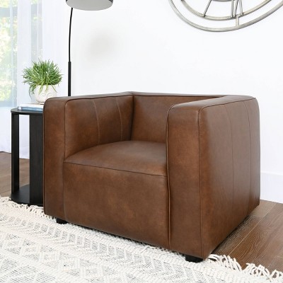 Camel Brown Genuine Leather Club Chair with Pine Frame