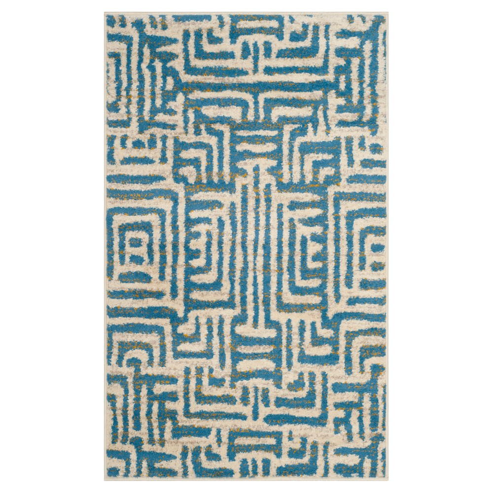 3'x5' Ivory/Light Blue Shapes Loomed Accent Rug - Safavieh