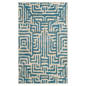 Ivory/Light Blue Shapes Loomed Accent Rug 3