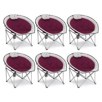 CORE Oversized Padded Round Saucer Moon Folding Chair w/Headrest for Camping, Sporting Events, Outdoor/Indoor Space, Red (6 Pack)
