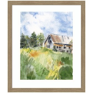 Kate and Laurel Framed Art Vermont Barn in Summer by Patricia Shaw, 22x26, Woodgrain Stripe Mocha - 1 of 4