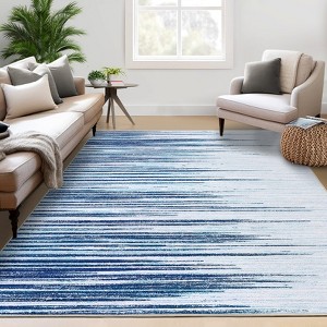 Washable Modern Stripe Rug, Stain Resistant, Non-Shedding, Non-Slip, Lightweight Carpet for Living Room, Bedroom, Office, Nursery, Blue - 1 of 4
