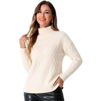 Allegra K Women's Long Sleeve Ribbed Stretch Winter Pullover Outwear High Neck Sweater
