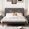 TIRAMISUBEST Full/Queen Size Farmhouse Style Platform Bed, Wooden Bed Frame with Two Headboard Lights - 3 of 4