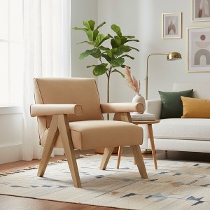 Okak Modern Natural Style Upholstered Armchair with Solid Wood Frame,Reading Leisure Chair for Living Rooms,Relaxation Areas - 1 of 4