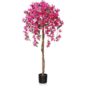 4-5FT Artificial Bougainvillea Tree with Pink Flowers - Fake Plant for Indoor/Outdoor Home Decor, Lifelike Faux House Plant - 1 of 4