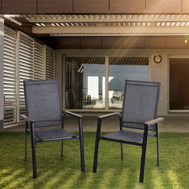 2pk Aluminum Patio Arm Chairs with Wooden Armrests - Captiva Designs, 2 of 8