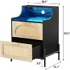 2PCS Rattan Night Stand, Nightstand with Charging Station, Modern Nightstand with LED Light and 2 Drawers, Boho Bedside Table Wood Side Table Set - 2 of 4