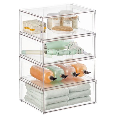 Mdesign Clarity Plastic Stackable Bathroom Storage Organizer With Drawer,  Clear - 12 X 16 X 6, 2 Pack : Target