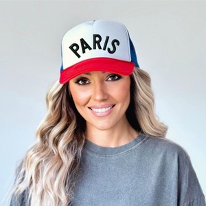 Simply Sage Market Embroidered Paris Arched Foam Trucker Hat - One size fits most - White/Royal/Red - 1 of 3