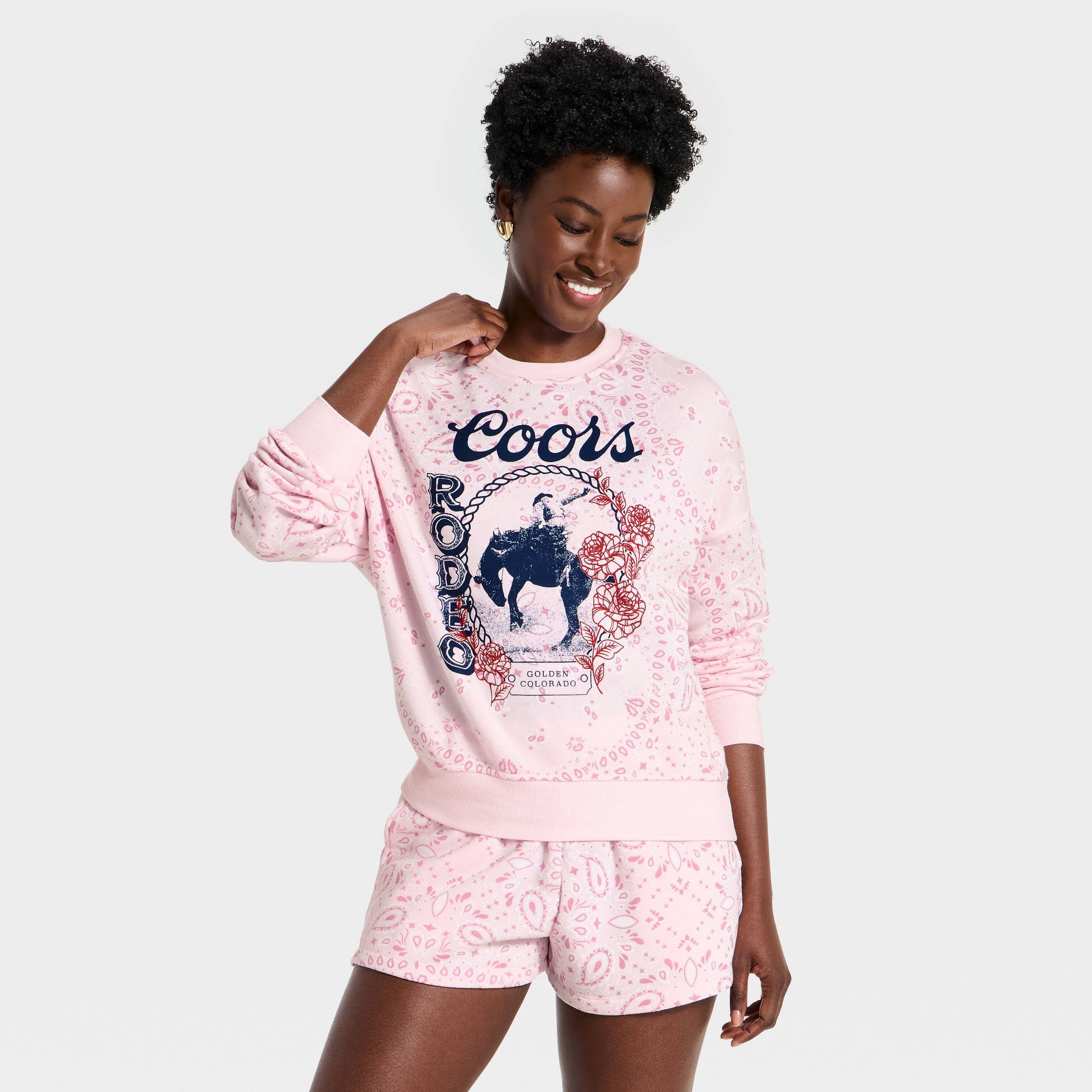 Women's Coors Paisley Fleece Graphic Pullover Sweatshirt - Light Pink