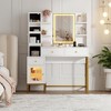 Makeup Vanity Desk with 3 Color LED Mirror, Dressing Table with Power Outlet - 2 of 4