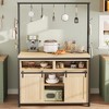 Farmhouse Kitchen Island with Storage - Coffee Bar Station with Power Outlet & Sliding Barn Doors - 3 of 4